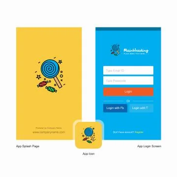 Company Candy  Splash Screen and Login Page design with Logo template. Mobile Stock Illustration