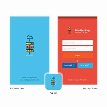 Company Cloud computing  Splash Screen and Login Page design with Logo templa 库存插图