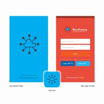 Company Cloud network  Splash Screen and Login Page design with Logo template イラスト素材