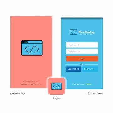 Company Code Splash Screen and Login Page design with Logo template. Mobile O Stock Illustration