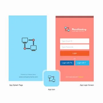 Company Computer networks Splash Screen and Login Page design with Logo templ Stock Illustration