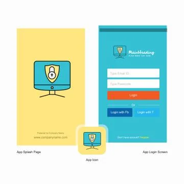 Company Computer protected  Splash Screen and Login Page design with Logo tem Stockillustratie