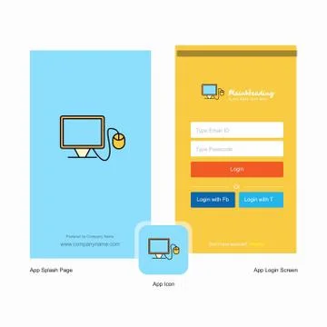 Company Computer  Splash Screen and Login Page design with Logo template. Mob Illustrazione stock