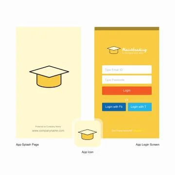 Company Convocation cap Splash Screen and Login Page design with Logo templat Stock Illustration