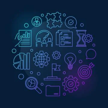 Company core values vector round colored line illustration Illustrazione stock