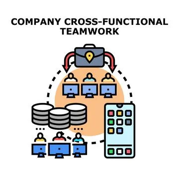Company cross functional team working together for business goals Stock Illustration