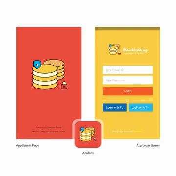 Company Database Splash Screen and Login Page design with Logo template. Mobi Stock Illustration