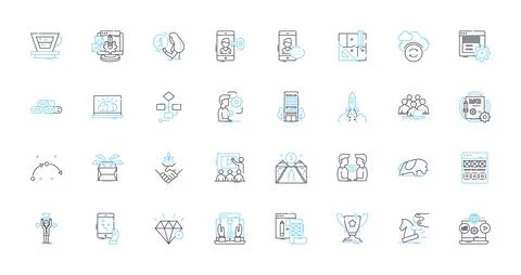 Company development linear icons set. Growth, Expansion, Innovation, Strategy Stock Illustration