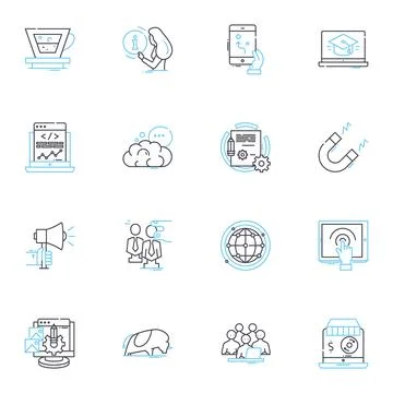 Company development linear icons set. Growth, Expansion, Innovation, Strategy Stock Illustration