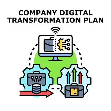 Company digital transformation plan implementing business processes Stock Illustration
