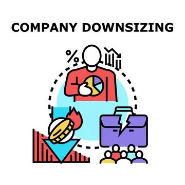 Company downsizing process showing financial crisis and workforce reduction Stock Illustration