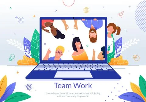 Company Employees Teamwork Flat Vector Poster Illustrazione stock