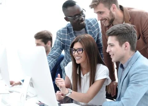 Company employees working in software development and designer office Stock Photos