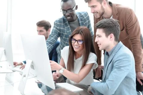 Company employees working in software development and designer office Stock Photos