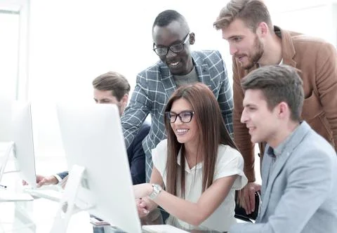 Company employees working in software development and designer office Stock Photos