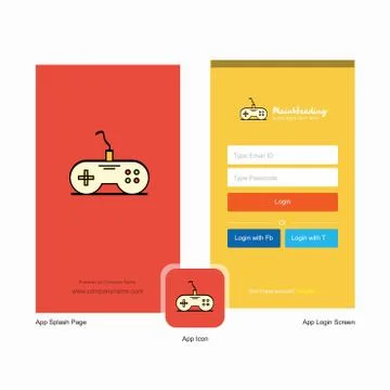 Company Game controller  Splash Screen and Login Page design with Logo templa Stock Illustration