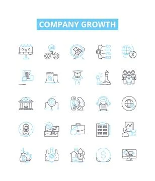 Company growth vector line icons set. Growth, Expansion, Profits, Mergers Stock Illustration