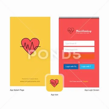Company Heart ecg Splash Screen and Login Page design with Logo ...