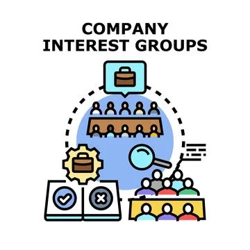 Company interest groups discussing business strategy Stock Illustration