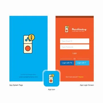 Company Internet error Splash Screen and Login Page design with Logo template Stock Illustration