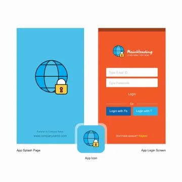 Company Internet protected Splash Screen and Login Page design with Logo temp Stock-Illustration