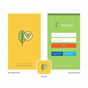 Company Leaf  Splash Screen and Login Page design with Logo template. Mobile  Stock Illustration