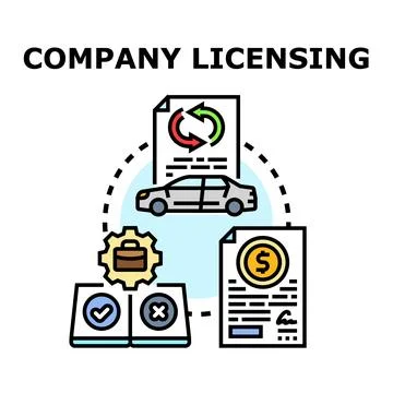 Company licensing process with documents and vehicle Stock Illustration
