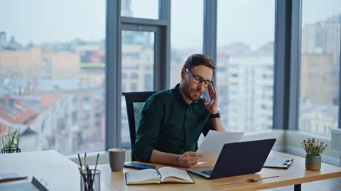 Company manager working project browsing laptop at office workplace closeup. Stock Footage 340305484