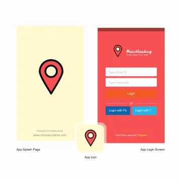 Company Map pointer Splash Screen and Login Page design with Logo template. M Stockillustratie