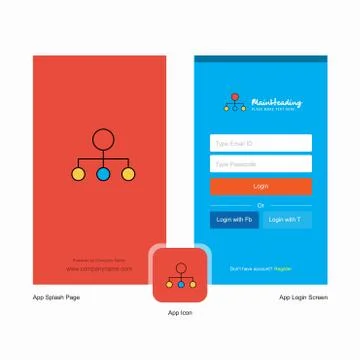 Company Network Splash Screen and Login Page design with Logo template. Mobil Stock Illustration