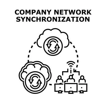 Company network synchronization concept connecting remote teams Illustrazione stock