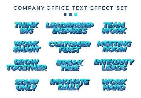 Company office text effect set with colorful 3d style fonts Stockillustratie