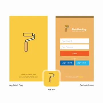 Company Paint roller  Splash Screen and Login Page design with Logo template. Stock Illustration
