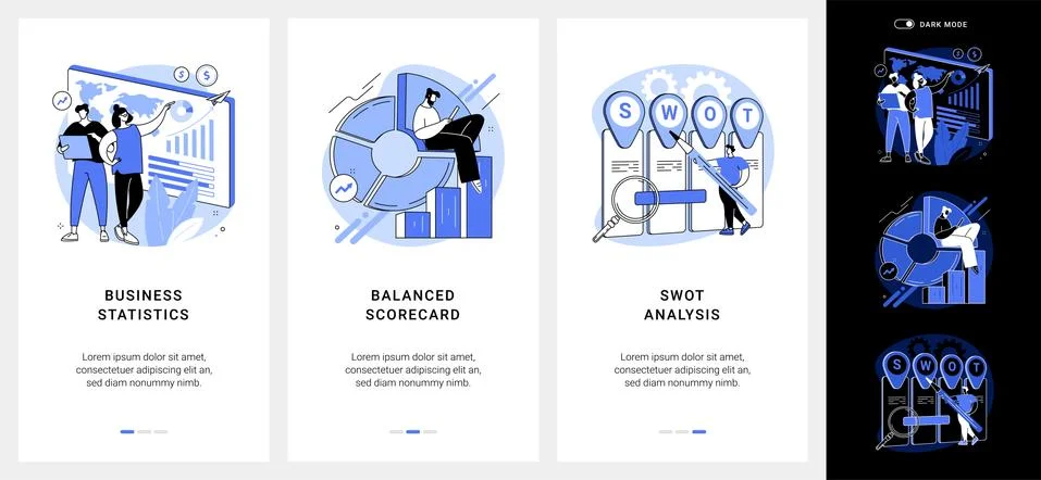 Company performance analysis mobile app UI kit. Stock Illustration