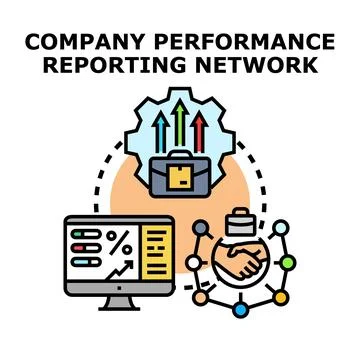 Company performance reporting network achieving business success イラスト素材