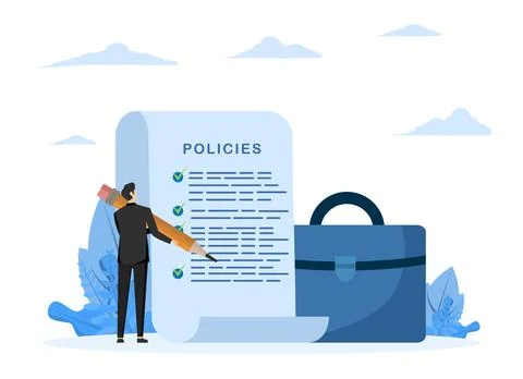 Company policy document, approval or process to be followed, legal terms. Illustrazione stock