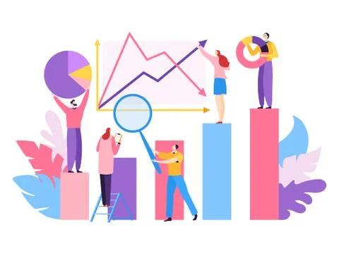 Company project big data, vector illustration. Analytic teamwork people Stock Illustration