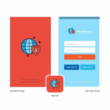 Company Protected internet Splash Screen and Login Page design with Logo temp 스톡 일러스트