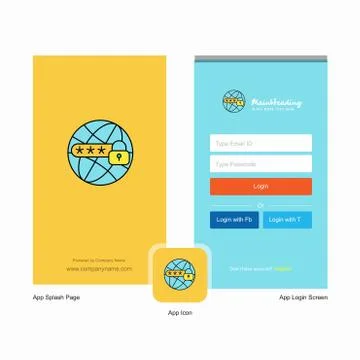 Company Protected internet Splash Screen and Login Page design with Logo temp Stock Illustration