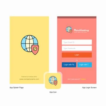 Company Protected internet  Splash Screen and Login Page design with Logo tem 스톡 일러스트