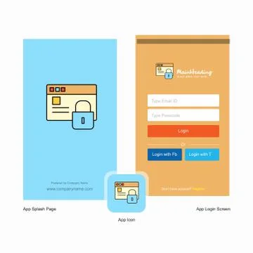 Company Protected website  Splash Screen and Login Page design with Logo temp Stock Illustration