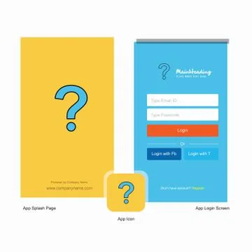 Company Question mark  Splash Screen and Login Page design with Logo template Stock Illustration