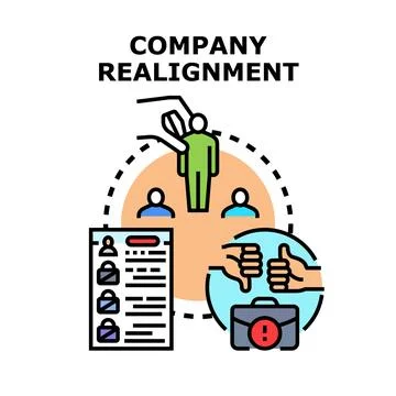 Company realignment process, evaluating staff, and business decisions Stock Illustration