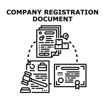 Company registration document application process and official certificate Stock Illustration