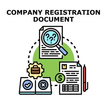 Company registration document validation and business analysis Ilustración de archivo
