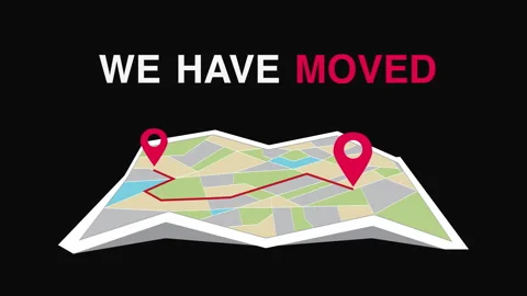 Company Relocation with Map Route – We Have Moved Animation Stock Footage 333932612