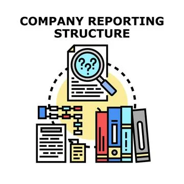 Company reporting structure analysis documents research Stock Illustration