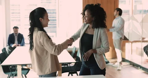 Company representative consulting client, shake hands, finish formal meeting Stockbeeldmateriaal 268622929