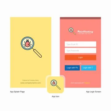 Company Search bug  Splash Screen and Login Page design with Logo template. M Stock Illustration