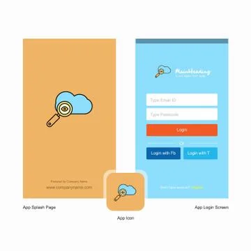 Company Search on cloud  Splash Screen and Login Page design with Logo templa 库存插图